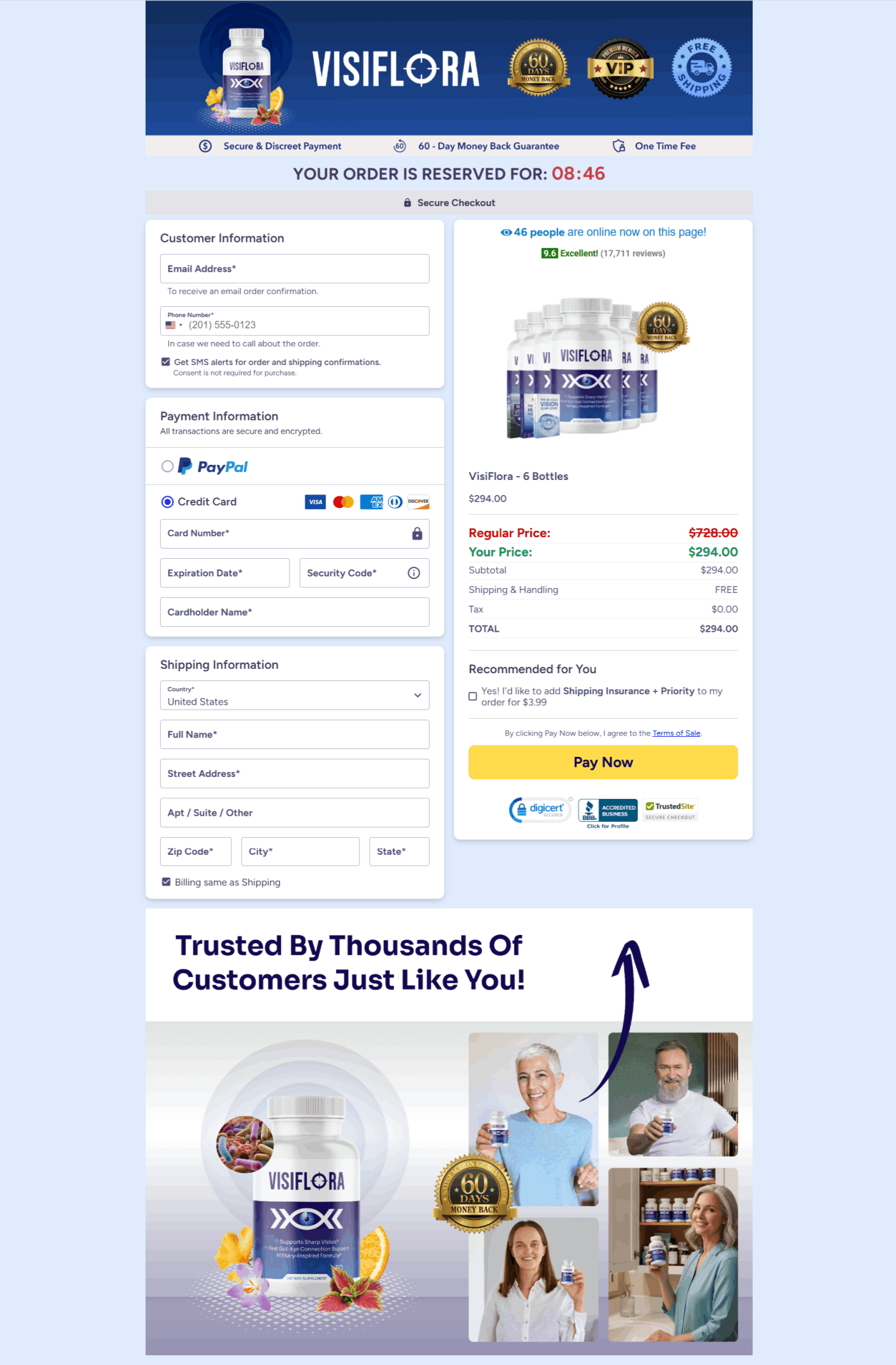 VisiFlora checkout page 